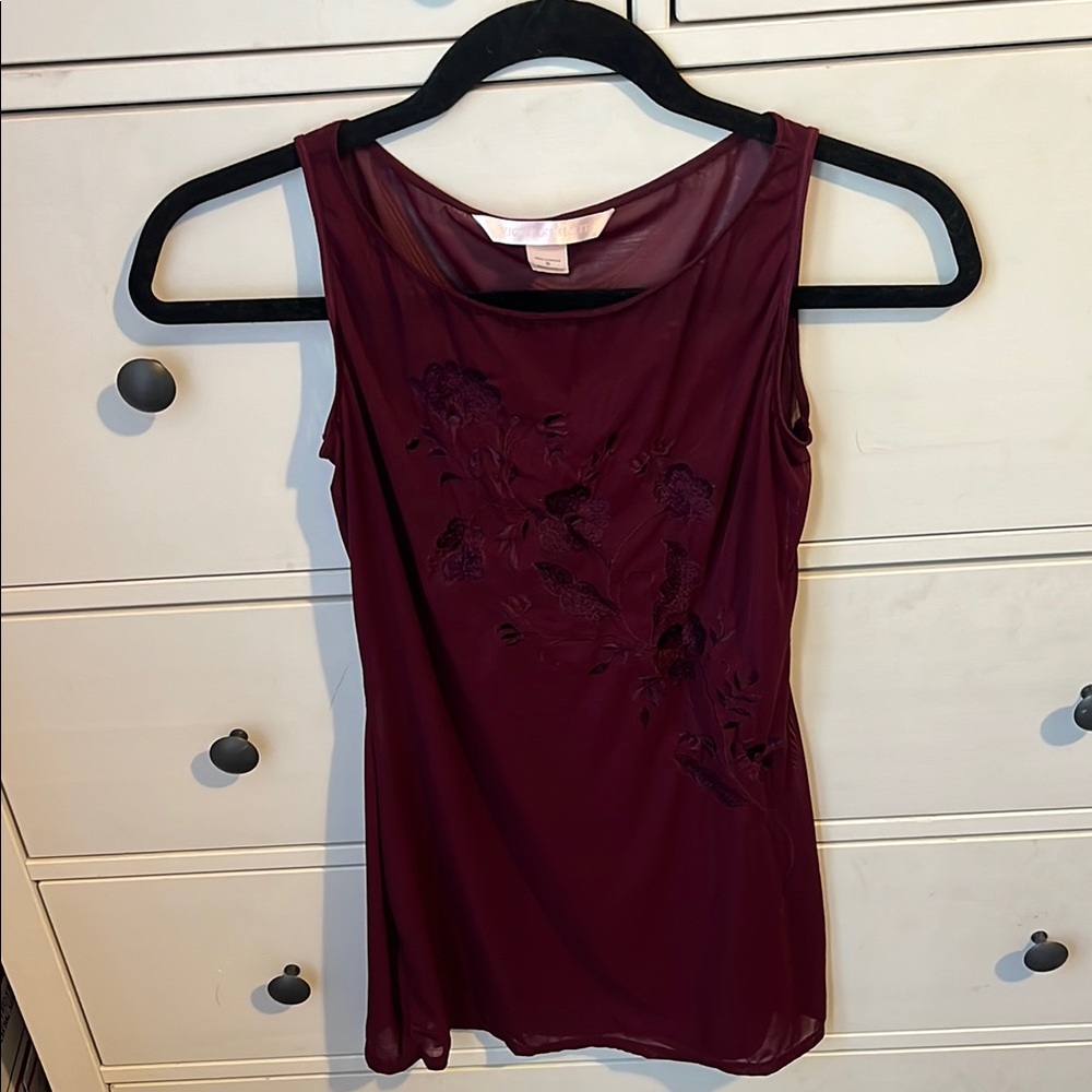 Vintage Victorias Secret Burgundy Sheer Sleeveless Top